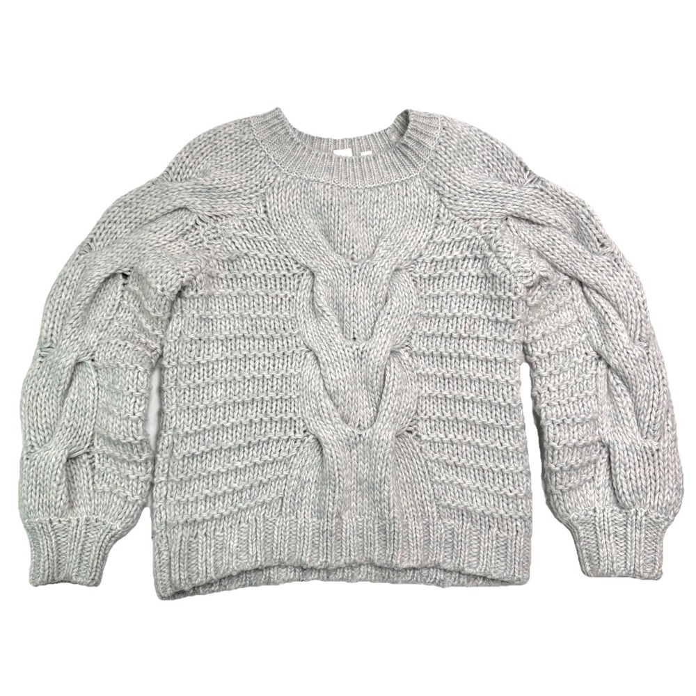 Gap Sweater Chunky‎ Cable Light Blue Marled Knit Size S Small Alpaca/Wool Blend